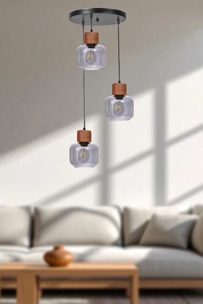 Lumexx LİDYA 3 LÜ TEPSİLİ SİYAH FÜME CAMLI SARKIT ürün görseli