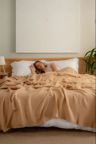 Rayme Textile Müslin Yatak Örtüsü Ultra Yumuşak Yüksek Kaliteli 4 Kat Muslin Pike (Tek Kişilik (240x280 cm) - Resim 6