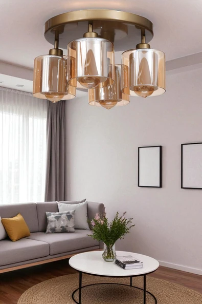 Lumexx YENİ SAHRA 4 LÜ TEPSİLİ ESKİTME PLAFONYER AVİZE ürün görseli