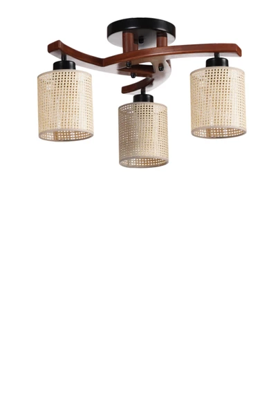 Lumexx WESTON 3 LÜ CEVİZ PETEK ABAJURLU PLOFONYER AVİZE - Resim 2