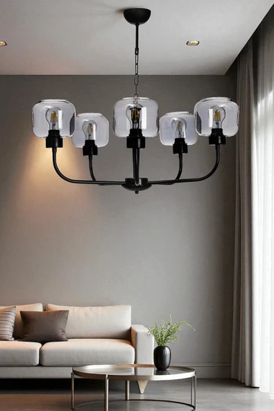 Lumexx APOLLO 5 Lİ ESKİTME FÜME CAMLI AVİZE ürün görseli