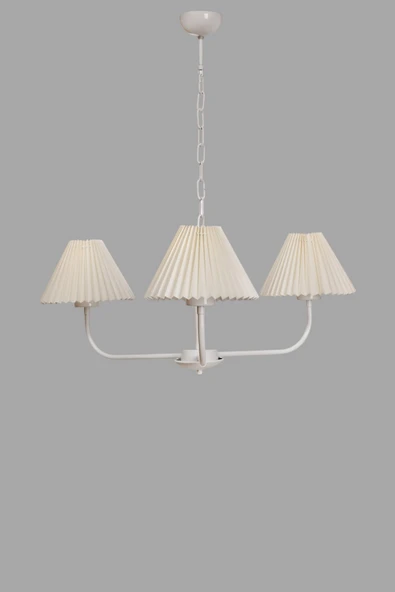 Lumexx APOLLO 3 LÜ BEYAZ PİLELİ KREM ABAJURLU AVİZE - Resim 3