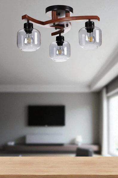 Lumexx WESTON 3 LÜ CEVİZ FÜME CAMLI PLOFONYER AVİZE ürün görseli