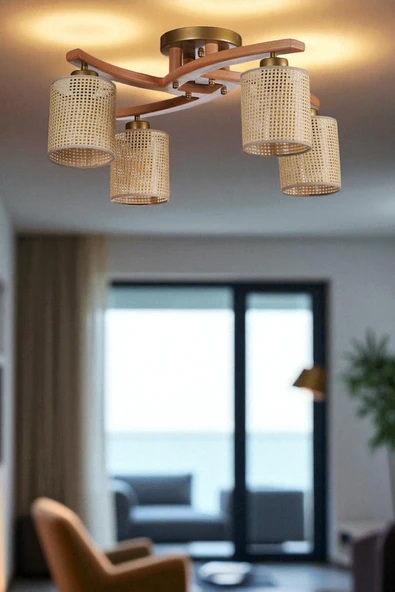 Lumexx WESTON 4 LÜ NATUREL PETEK ABAJURLU PLOFONYER AVİZE ürün görseli