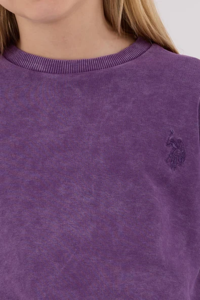 U.S Polo Assn. Kız Çocuk Mor Kalın 3 İplik Kumaş Uzun Kollu Lastikli Eşofman Takım - 5