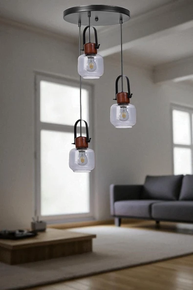 Lumexx MASAL 3 LÜ TEPSİLİ SİYAH FÜME CAMLI SARKIT ürün görseli