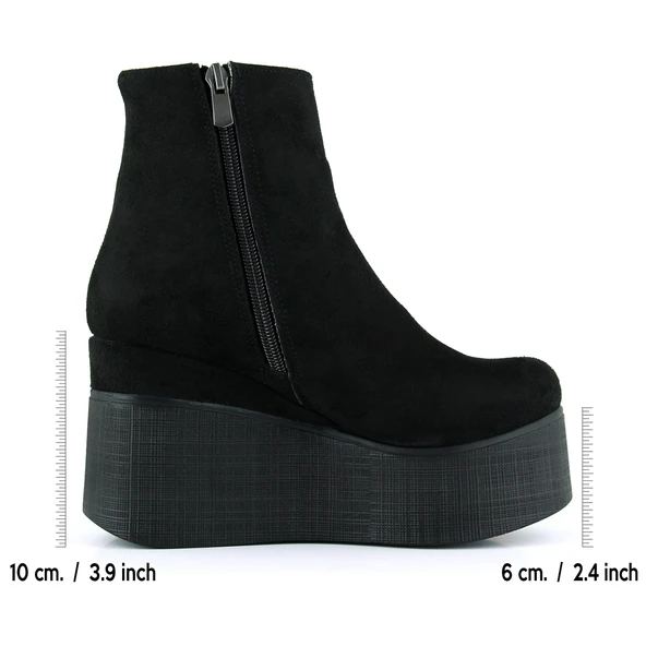 Erkan Saçmacı Chione Siyah Süet Kürk Astarlı Fermuarlı Yuvarlak Burun Gizli Dolgu Topuklu Bot - 2