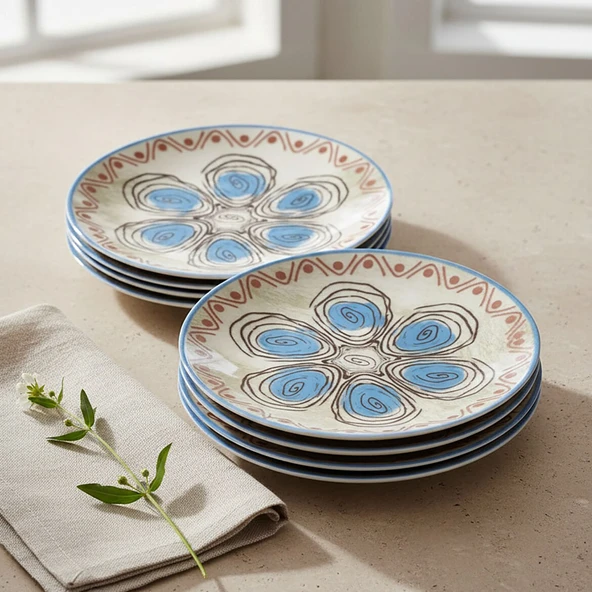 GÜRAL PORSELEN Camelia 6 Parça 20 cm Pasta Takımı 21391 - Resim 4