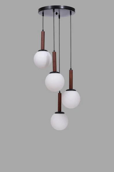 Lumexx IŞIL 4 LÜ TEPSİLİ CEVİZ BEYAZ CAMLI SARKIT - Resim 3