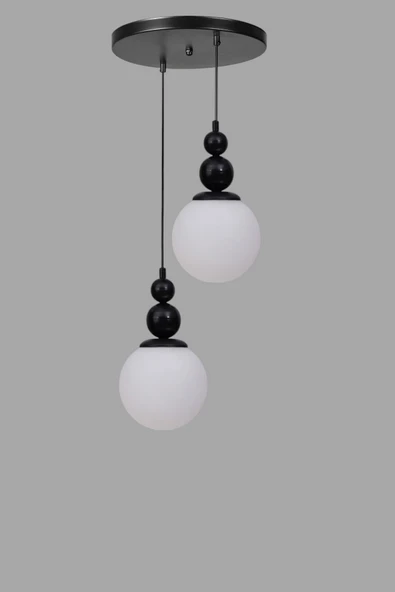 Lumexx YAREN 2 Lİ TEPSİLİ SİYAH BEYAZ CAMLI SARKIT - Resim 3