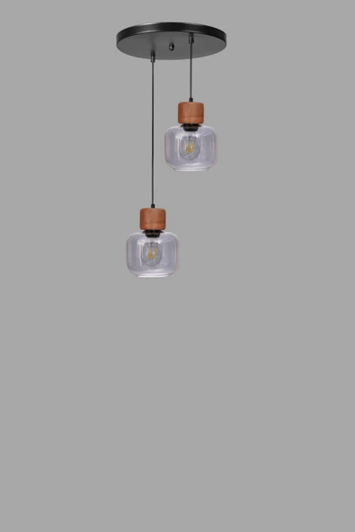 Lumexx LİDYA 2 Lİ TEPSİLİ SİYAH FÜME CAMLI SARKIT - Resim 3