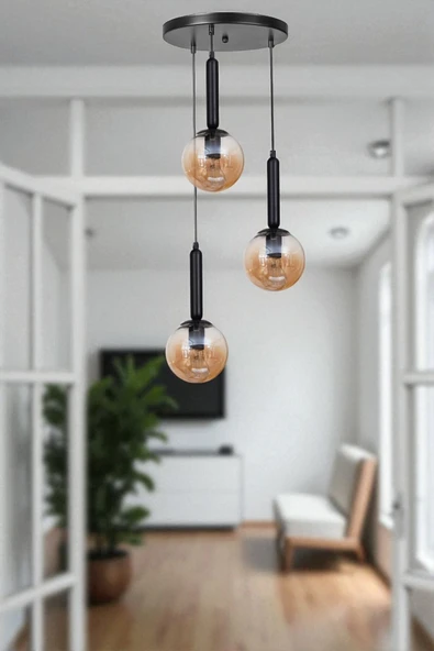 Lumexx SEZGİ 3 LÜ TEPSİLİ SİYAH BAL CAMLI SARKIT ürün görseli