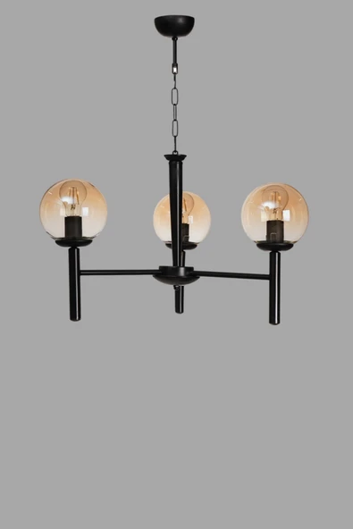 Lumexx LUKE 3 LÜ SİYAH BAL CAMLI AVİZE - Resim 3