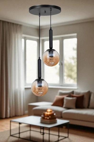 Lumexx SEZGİ 2 Lİ TEPSİLİ SİYAH BAL CAMLI SARKIT ürün görseli