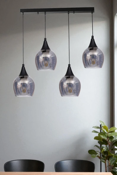 Lumexx ENZO 4 LÜ SIRALI SİYAH FÜME CAMLI SARKIT ürün görseli