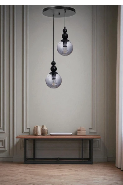 Lumexx YAREN 2 Lİ TEPSİLİ SİYAH FÜME CAMLI SARKIT ürün görseli