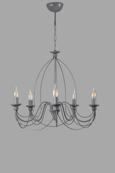 Lumexx BERFİN 5 Lİ GRİ RUSTİK AVİZE - Resim 3