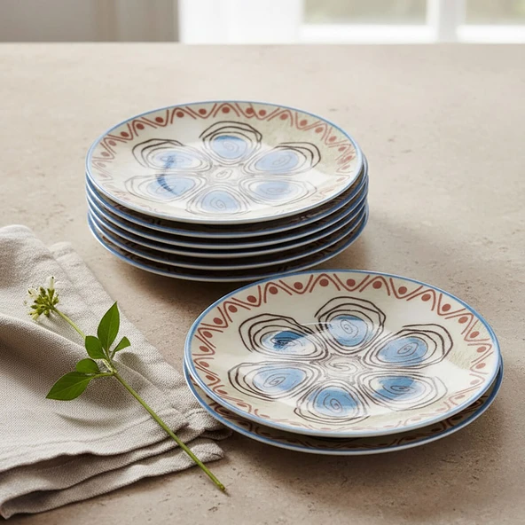 GÜRAL PORSELEN Camelia 6 Parça 20 cm Pasta Takımı 21391 - Resim 3