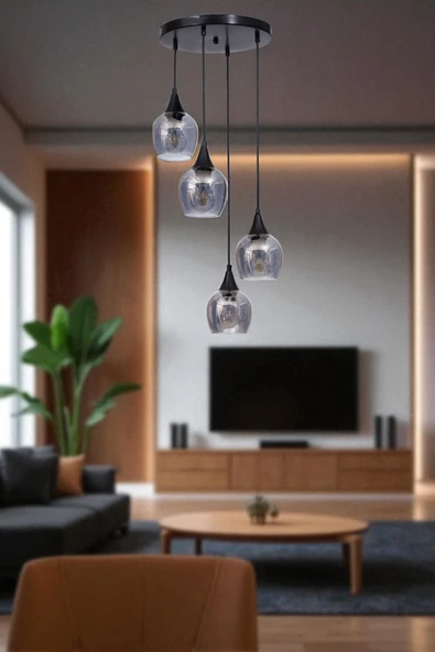 Lumexx ENZO 4 LÜ TEPSİLİ SİYAH FÜME CAMLI SARKIT ürün görseli