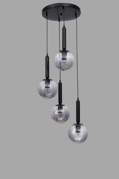 Lumexx SEZGİ 4 LÜ TEPSİLİ SİYAH FÜME CAMLI SARKIT - Resim 3