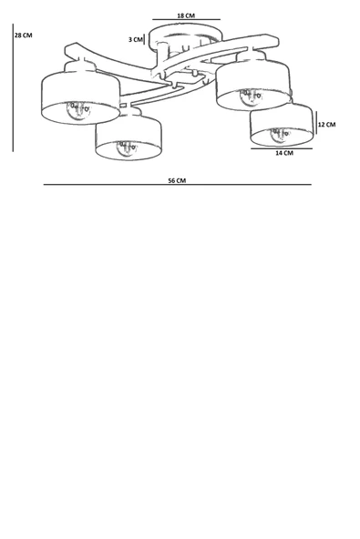 Lumexx WESTON 4 LÜ CEVİZ METAL BAŞLIKLI PLOFONYER AVİZE - Resim 4