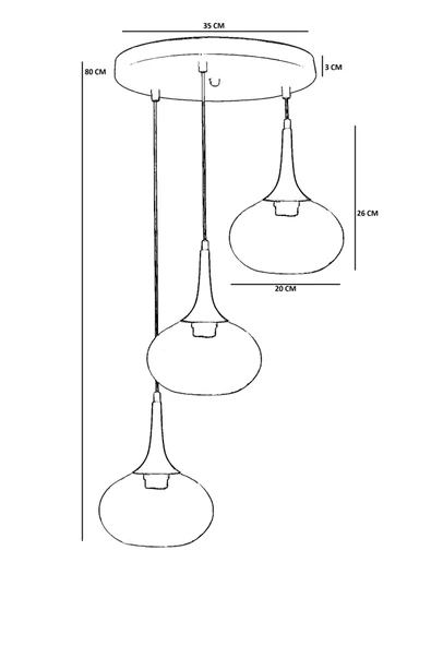 Lumexx ZARA 3 LÜ TEPSİLİ SİYAH FÜME CAMLI SARKIT - Resim 4