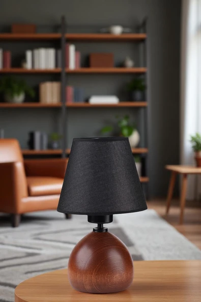 Lumexx CAMERON CEVİZ HASIR SİYAH ABAJURLU MASA LAMBASI ürün görseli