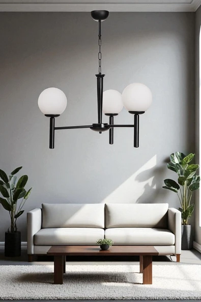 Lumexx LUKE 3 LÜ SİYAH BEYAZ CAMLI AVİZE ürün görseli