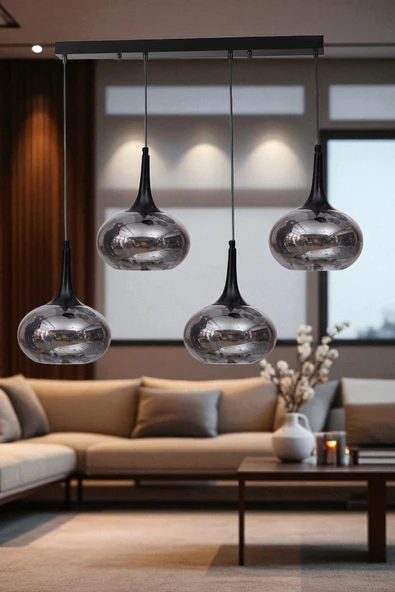 Lumexx ZARA 4 LÜ SIRALI SİYAH FÜME CAMLI SARKIT ürün görseli