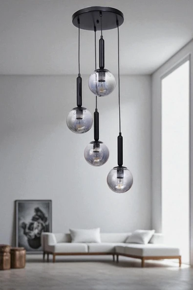 Lumexx SEZGİ 4 LÜ TEPSİLİ SİYAH FÜME CAMLI SARKIT ürün görseli