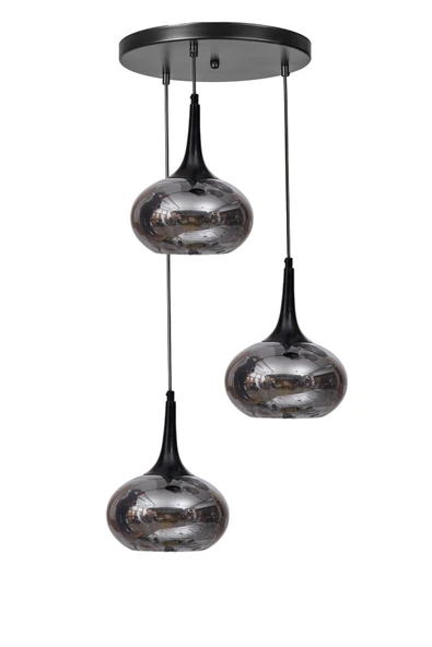 Lumexx ZARA 3 LÜ TEPSİLİ SİYAH FÜME CAMLI SARKIT - Resim 2