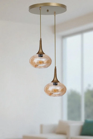 Lumexx ZARA 2 Lİ TEPSİLİ ESKİTME BAL CAMLI SARKIT ürün görseli