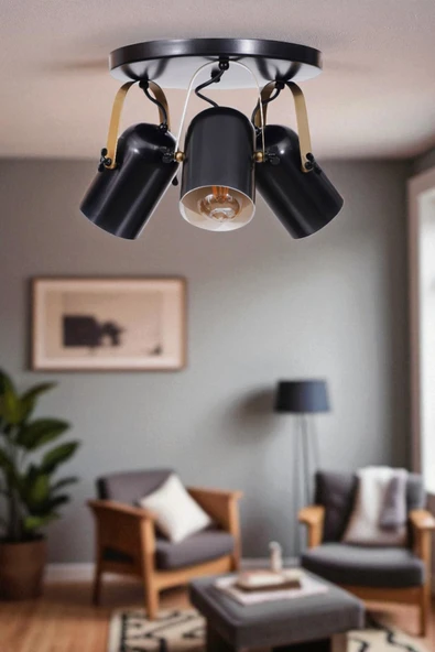 Lumexx LONDON 3 LÜ TEPSİLİ SİYAH PLAFONYER AVİZE - Resim 2