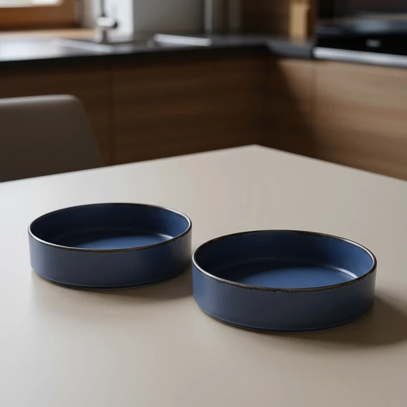 GÜRAL PORSELEN Ese Valeron 2 Adet 18 cm Salata Kasesi Mat Mavi 26L - Resim 4