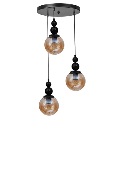 Lumexx YAREN 3 LÜ TEPSİLİ SİYAH BAL CAMLI SARKIT - Resim 2