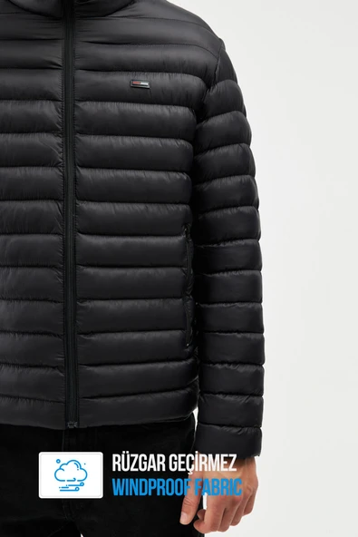D1fference İçi Astarlı Cepli Jel Elyaf Su ve Rüzgar Geçirmez Şişme Kışlık Erkek Mont - Resim 9