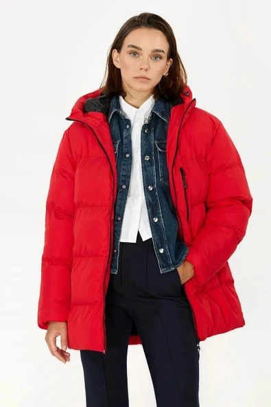 İçi Astarlı Su ve Rüzgar Geçirmez Cepli Kapüşonlu Kadın Mont - Resim 8