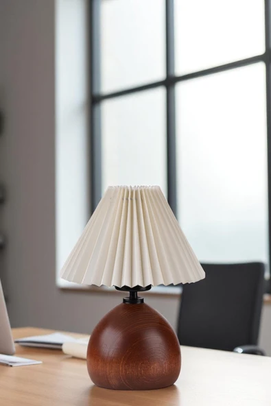 Lumexx CAMERON CEVİZ PİLELİ KREM ABAJURLU MASA LAMBASI - Resim 2