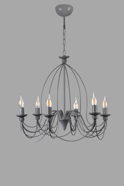 Lumexx BERFİN 6 LI GRİ RUSTİK AVİZE - Resim 3