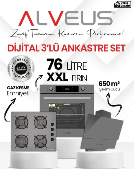 Alveus gri cam dijital 3 lü ankastre set