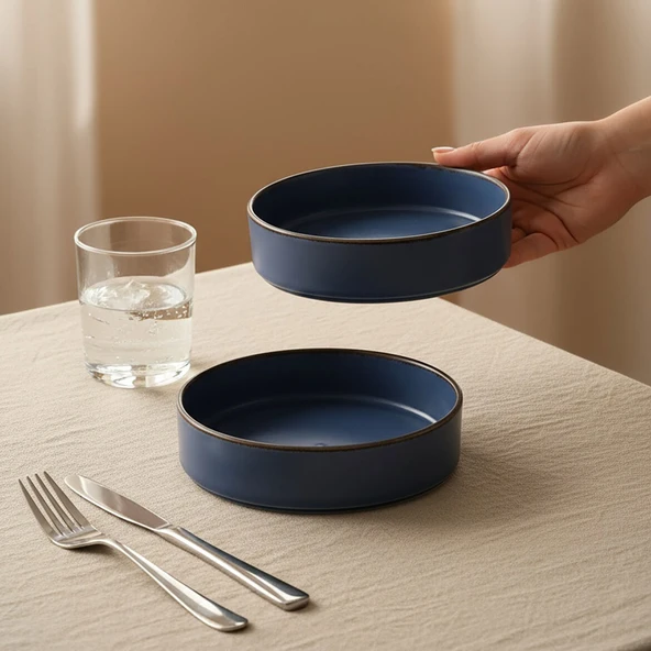 GÜRAL PORSELEN Ese Valeron 2 Adet 18 cm Salata Kasesi Mat Mavi 26L - Resim 2