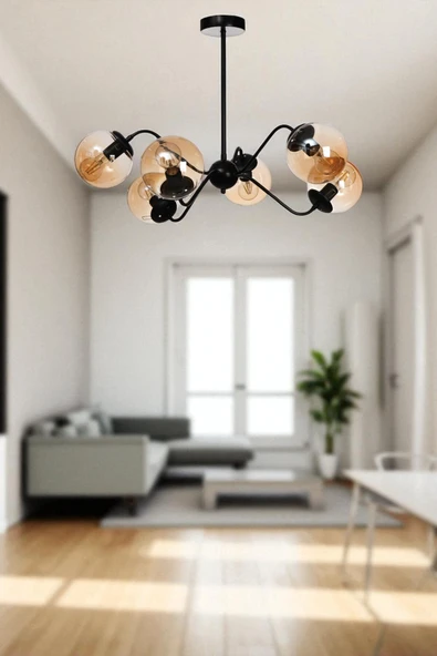 Lumexx YENİ AHTAPOT 6 LI SİYAH BAL CAMLI AVİZE ürün görseli