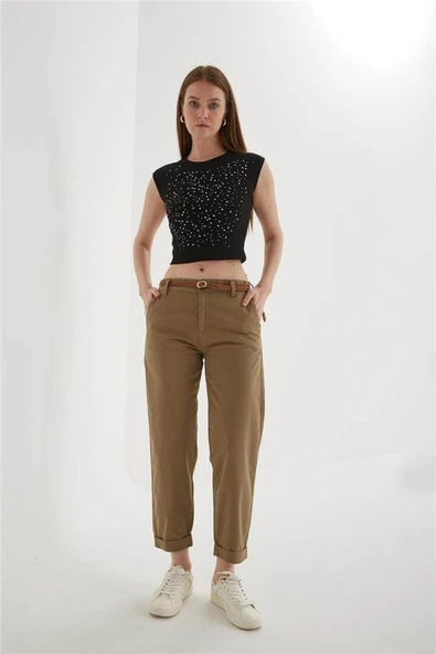 FASHION FRIENDS KADIN KEMERLİ PANTOLON 25Y0107K1 - Resim 4