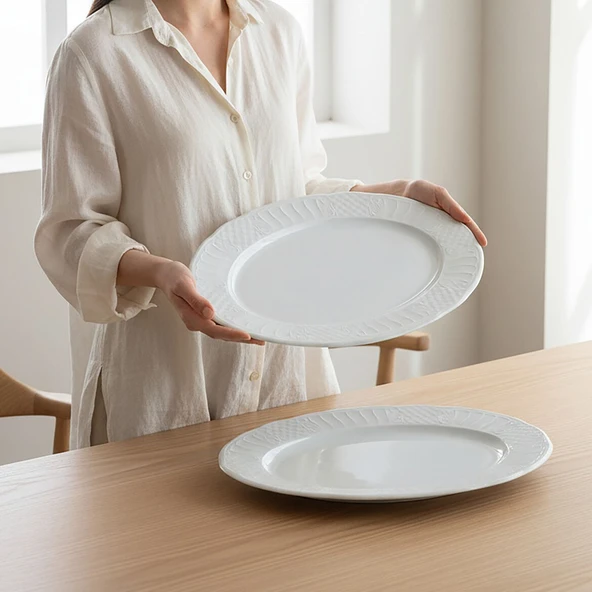 GÜRAL PORSELEN Sembol 2 Parça 35 cm Kayık Tabak - Resim 3