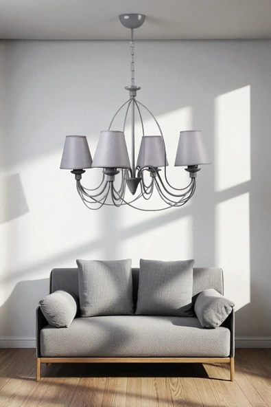 Lumexx BERFİN 4 LÜ GRİ HASIR GRİ ABAJRULU AVİZE ürün görseli