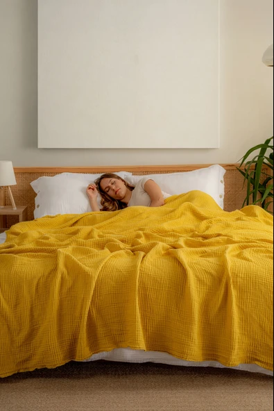 Rayme Textile Müslin Yatak Örtüsü Ultra Yumuşak Yüksek Kaliteli 4 Kat Muslin Pike (Tek Kişilik (240x280 cm) - Resim 6