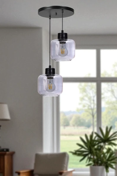 Lumexx PARLA 2 Lİ TEPSİLİ SİYAH FÜME CAMLI SARKIT ürün görseli