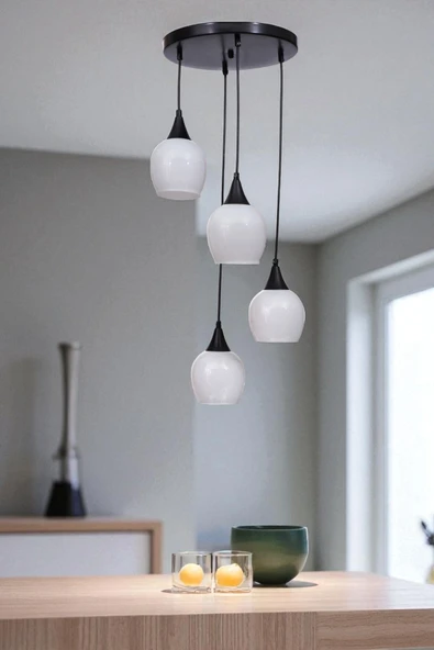 Lumexx ENZO 4 LÜ TEPSİLİ SİYAH BEYAZ CAMLI SARKIT ürün görseli