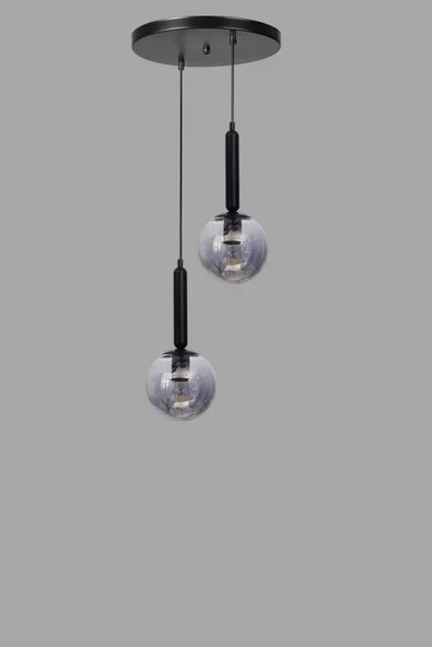 Lumexx SEZGİ 2 Lİ TEPSİLİ SİYAH FÜME CAMLI SARKIT - Resim 3