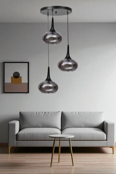 Lumexx ZARA 3 LÜ TEPSİLİ SİYAH FÜME CAMLI SARKIT ürün görseli